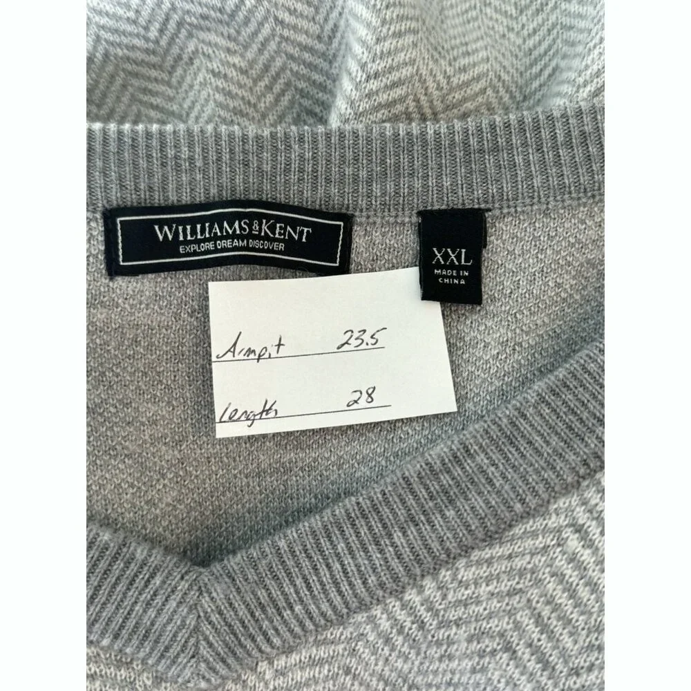 Williams & Kent Mens Gray Merino Wool Sweater Sz XXL V-Neck Urban Minimalist